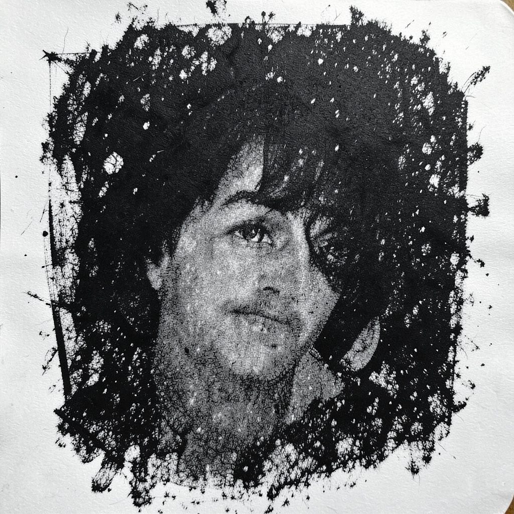 A charcoal sketch of two students in conversation at a library table, books stacked between them, rendered in loose gestural marks with deep shadows.